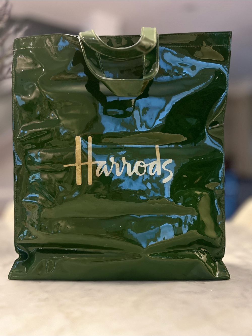 Harrods Logo Green PVC Shopper Tote Bag